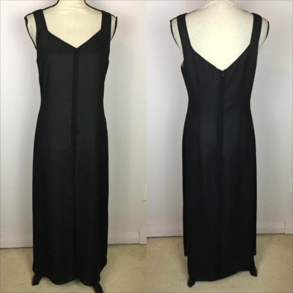 Positive Attitude Overlay Maxi Dress Size 8 Womans Black Sleeveless Front Slit